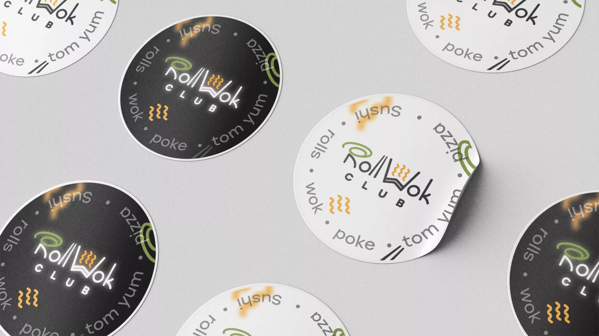 Разработка наклеек для суши-бара «Roll Wok Club» в Смоленске